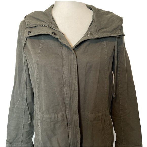 Lucky Brand Longer Length Utility Jacket Green Olive Night Full Zipper Hooded - Picture 2 of 10